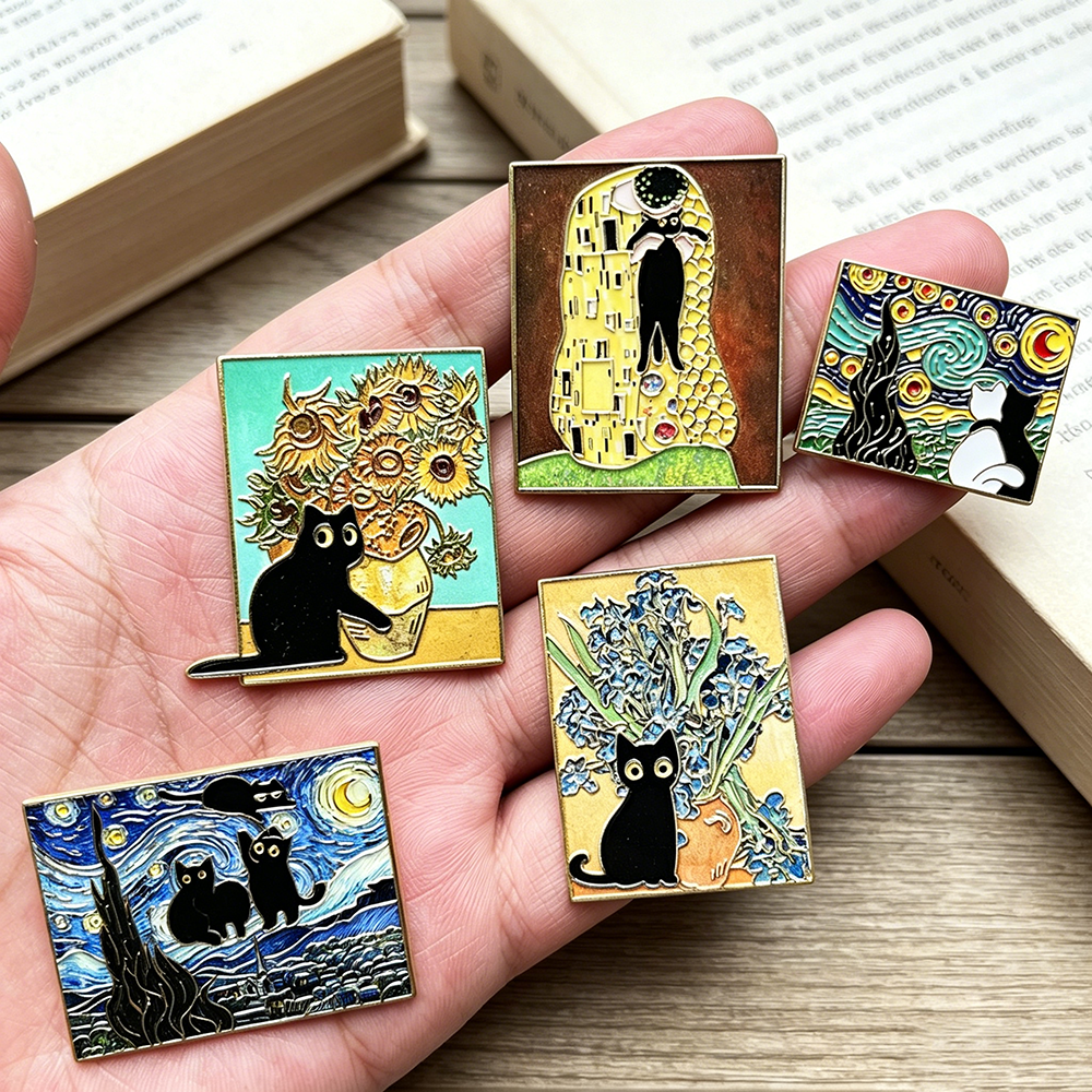 5pcs Famous Painting Black Cat - Collectible Vintage Brooches 리뷰 및 가격