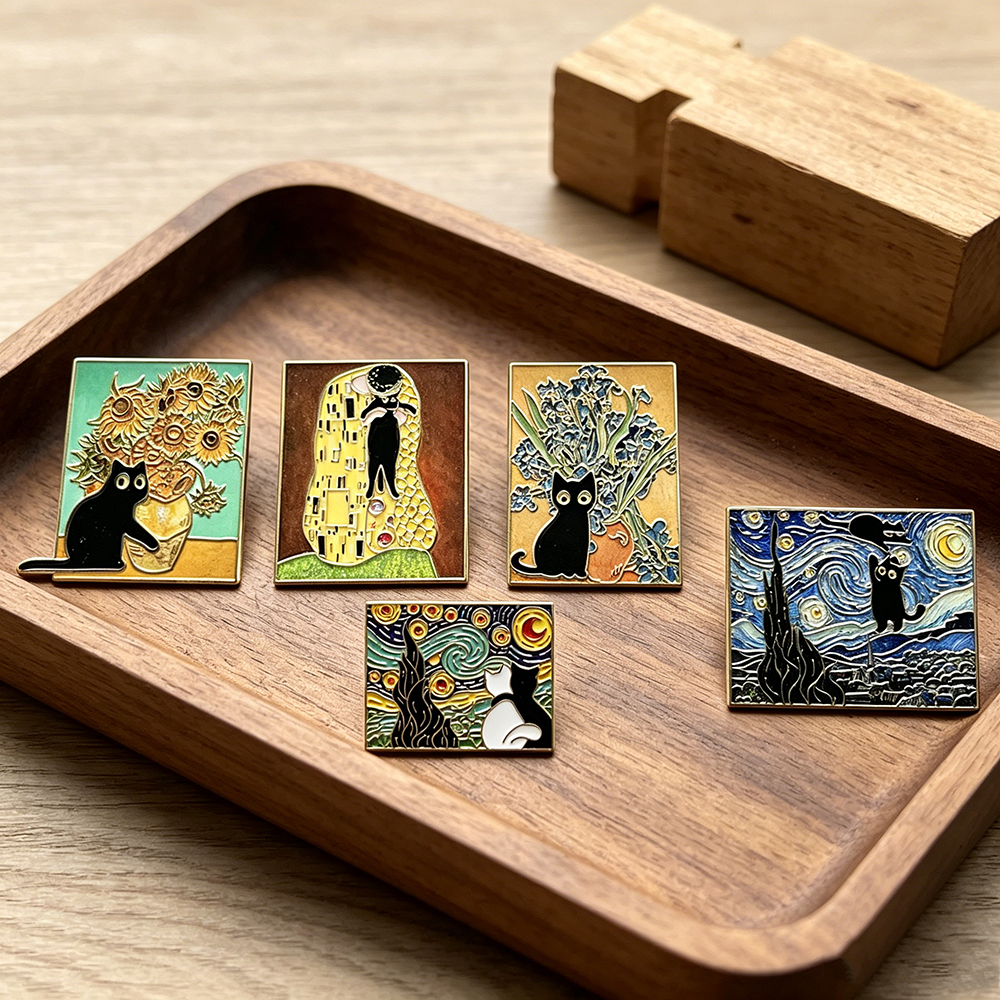 5pcs Famous Painting Black Cat - Collectible Vintage Brooches 리뷰 및 가격