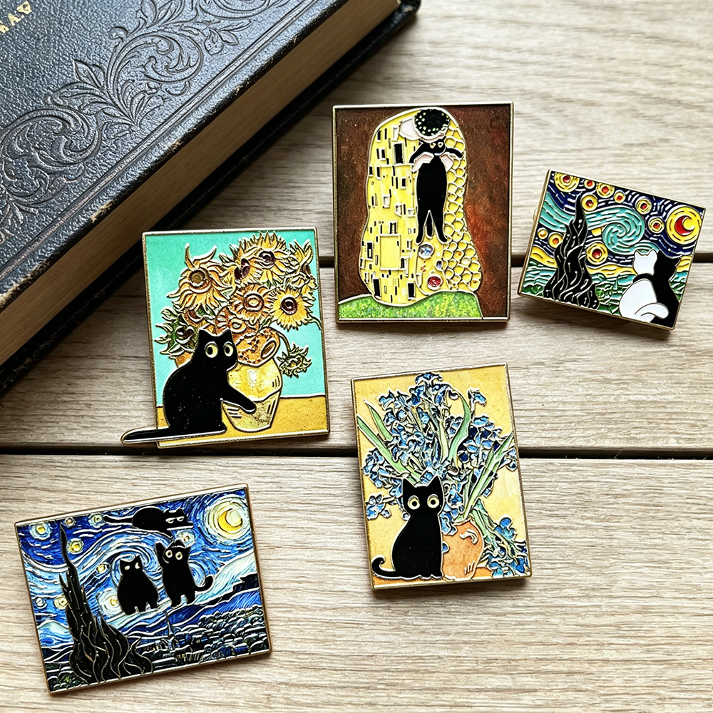 5pcs Famous Painting Black Cat - Collectible Vintage Brooches 리뷰 및 가격
