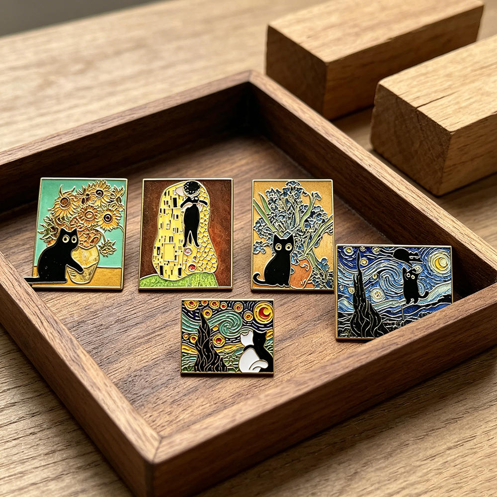 5pcs Famous Painting Black Cat - Collectible Vintage Brooches 리뷰 및 가격