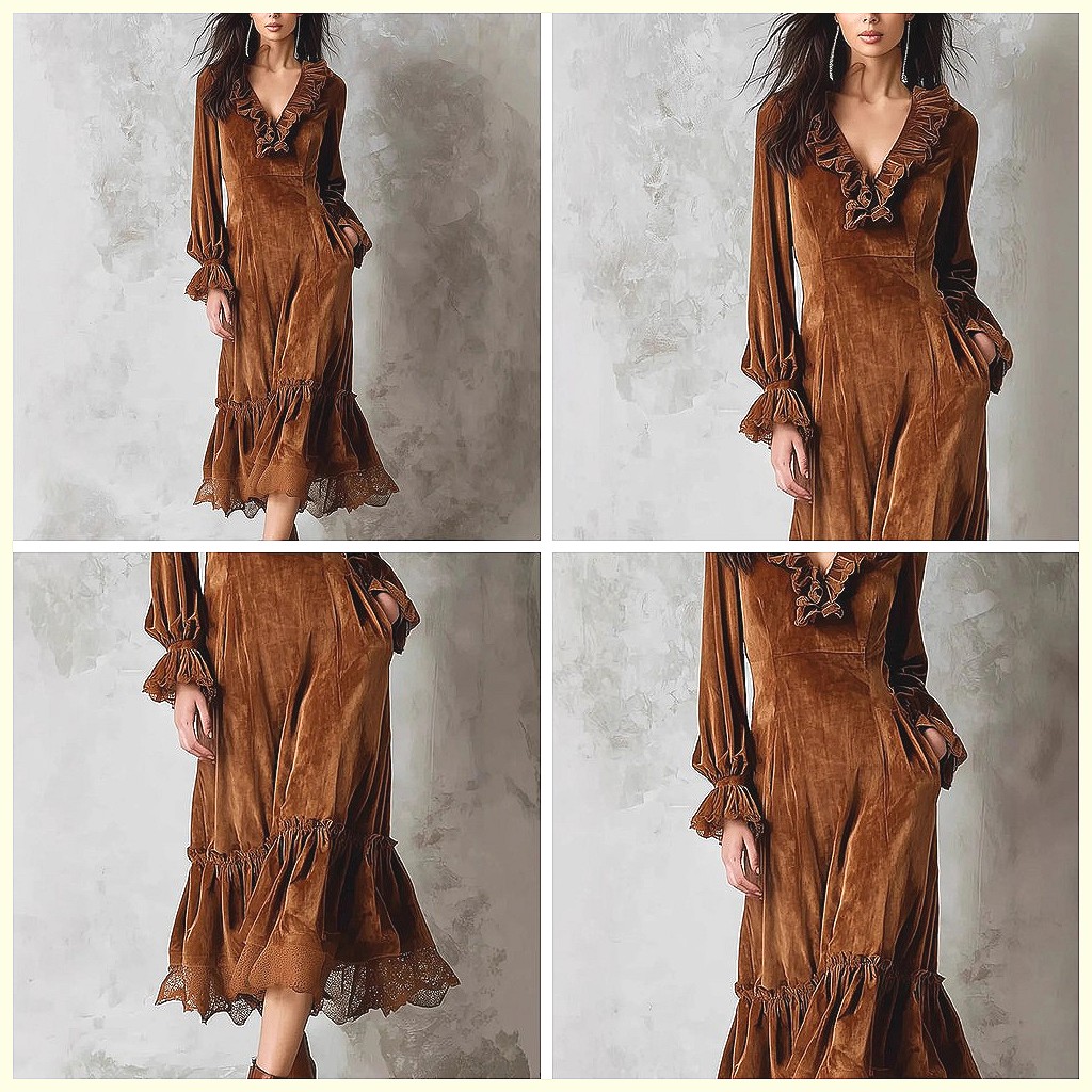 Vintage Velvet Maxi Dress V-Ne - Vintage Necklace 리뷰 및 가격