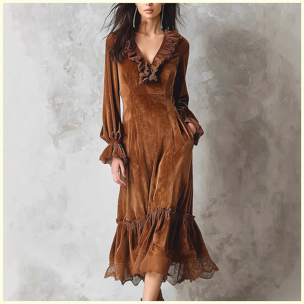 Vintage Velvet Maxi Dress V-Ne - Vintage Necklace 리뷰 및 가격