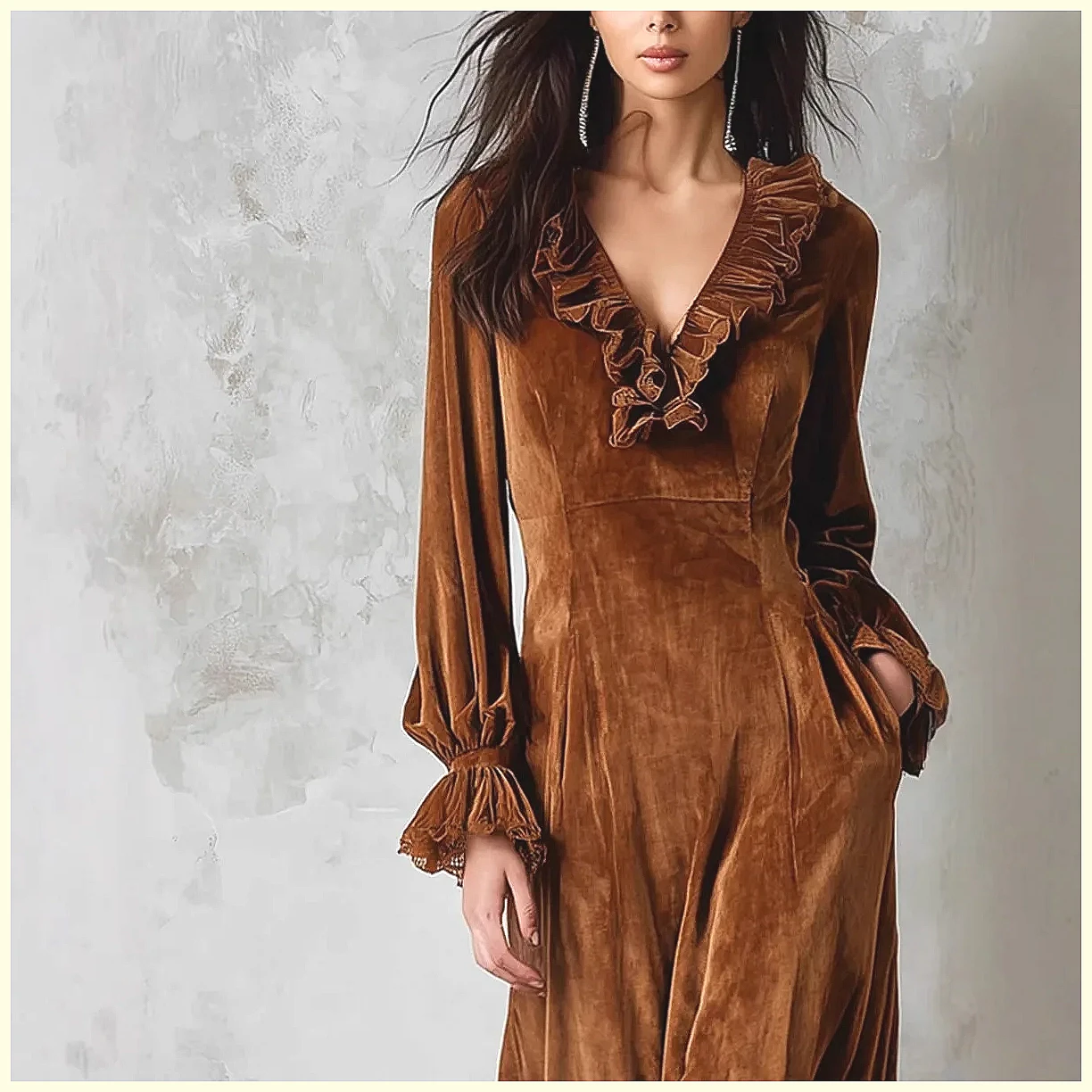 Vintage Velvet Maxi Dress V-Ne - Vintage Necklace 리뷰 및 가격