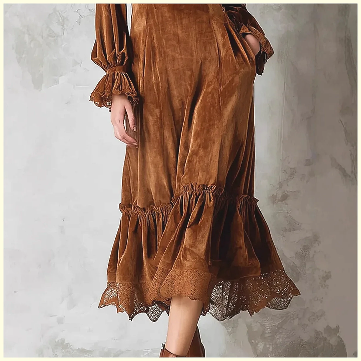Vintage Velvet Maxi Dress V-Ne - Vintage Necklace 리뷰 및 가격