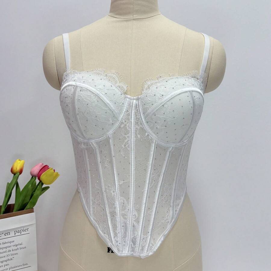 White Lace Rhinestone Corset T - Vintage Necklace 리뷰 및 가격