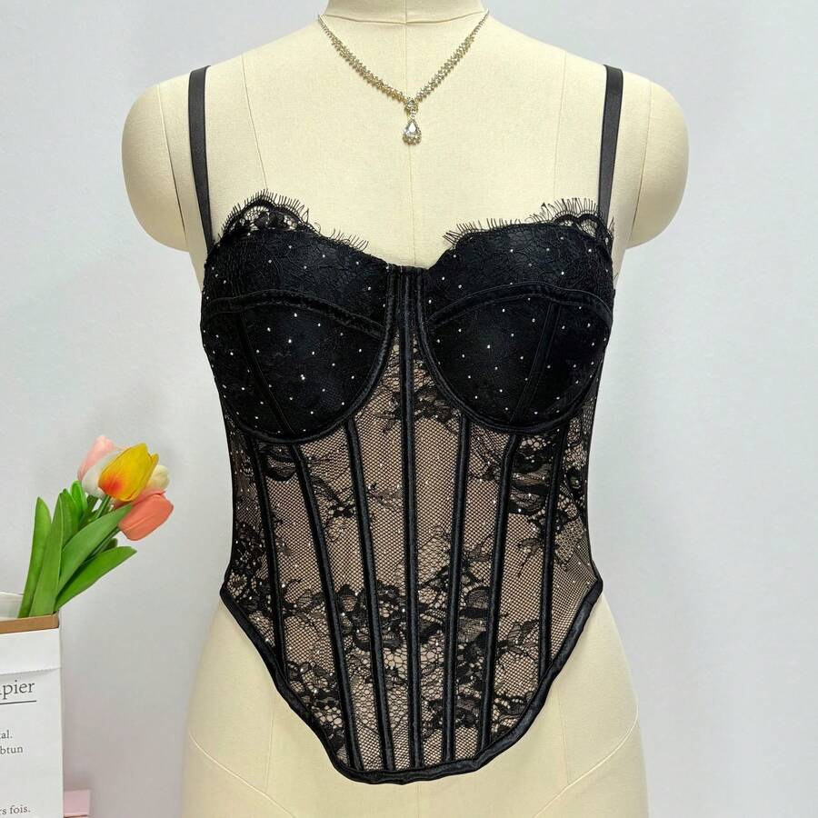 White Lace Rhinestone Corset T - Vintage Necklace 리뷰 및 가격