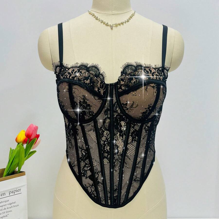 White Lace Rhinestone Corset T - Vintage Necklace 리뷰 및 가격