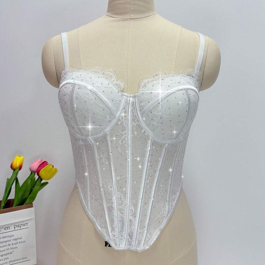 White Lace Rhinestone Corset T - Vintage Necklace 리뷰 및 가격