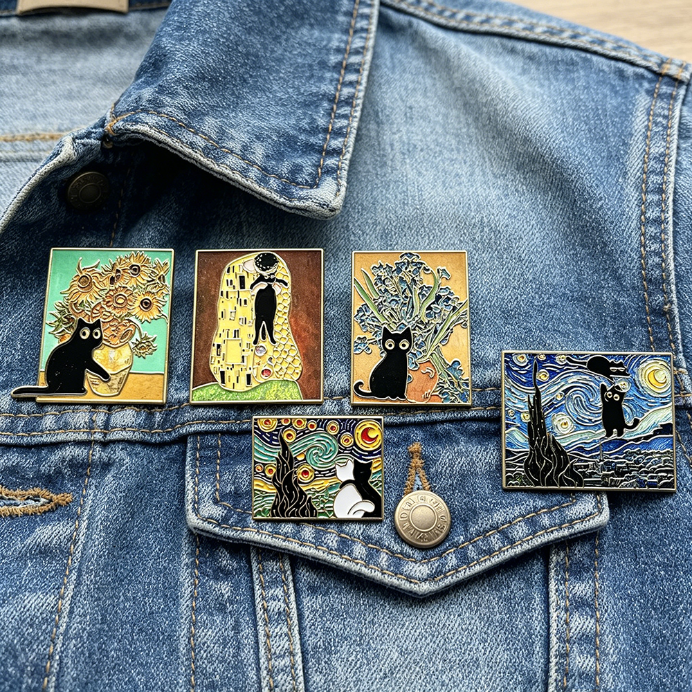 5pcs Famous Painting Black Cat - Collectible Vintage Brooches 리뷰 및 가격