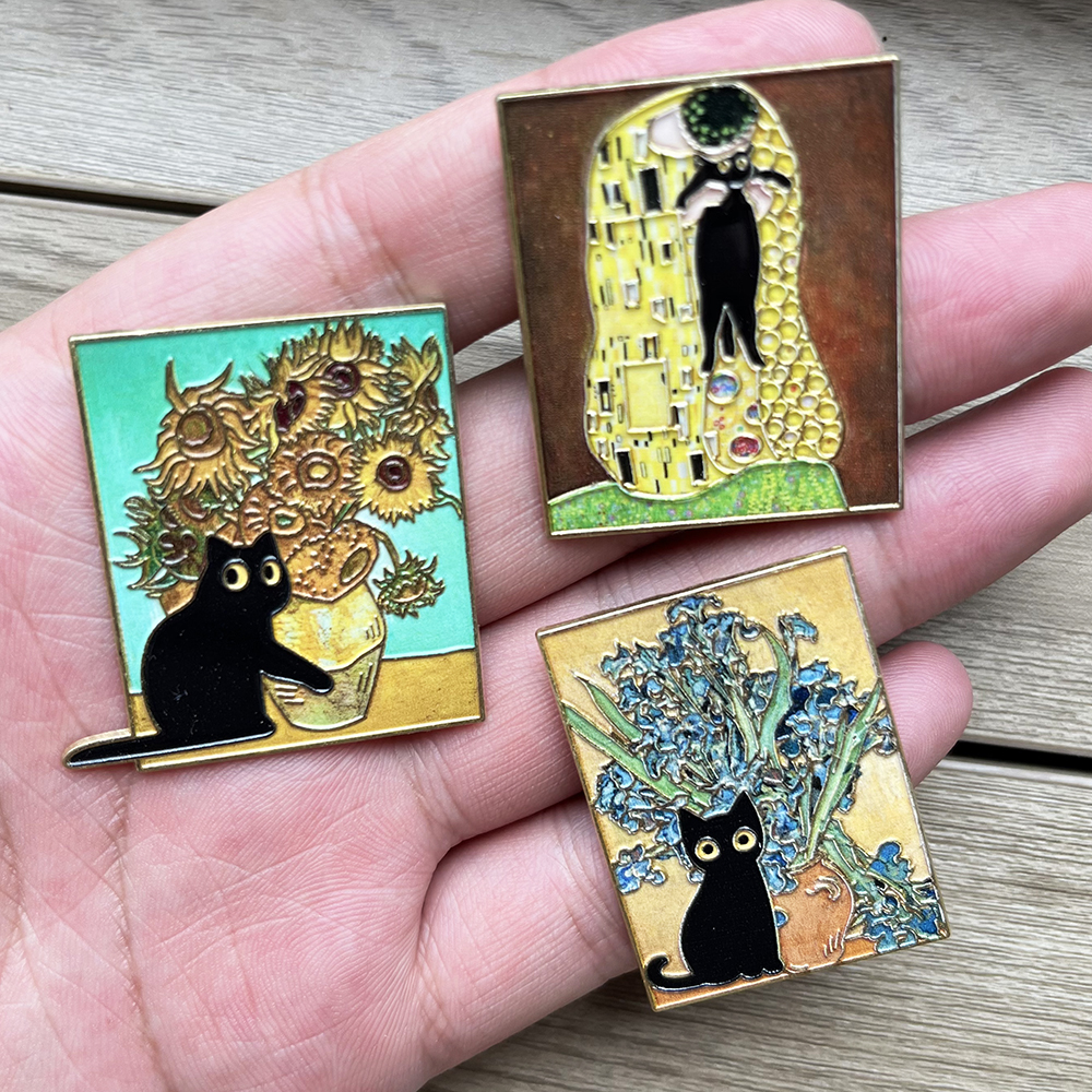 5pcs Famous Painting Black Cat - Collectible Vintage Brooches 리뷰 및 가격