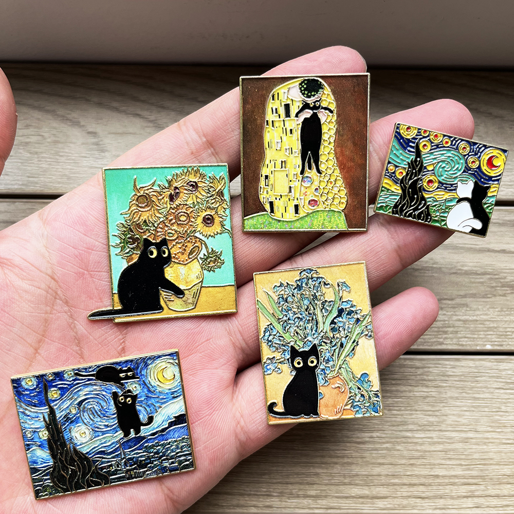 5pcs Famous Painting Black Cat - Collectible Vintage Brooches 리뷰 및 가격